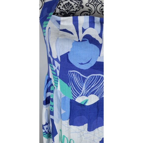 White Closet Elements Long Blue and White HalterNeck Dress LINEN SZ Medium - Picture 2 of 14